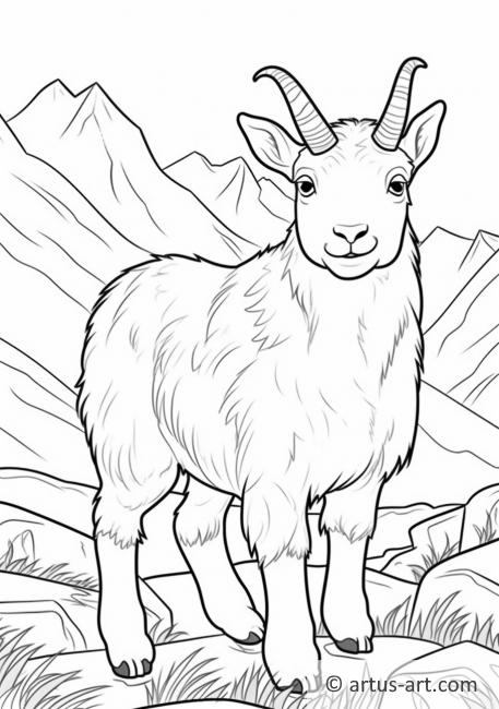Pagină de colorat cu o capră de munte drăguță